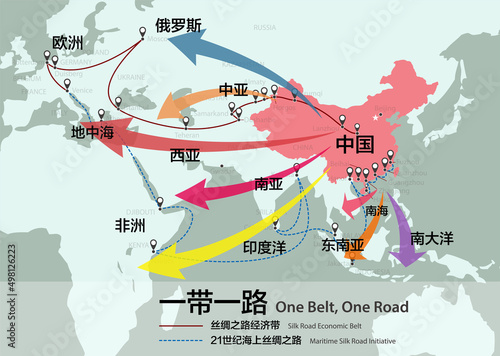 One Belt, One Road, Chinese strategic investment in the 21st century map.