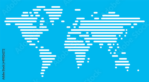 Simple horizontal line map of the world, vector
