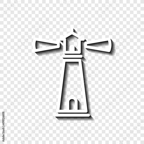 Lighthouse simple icon. Flat desing. White with shadow on transparent grid.ai