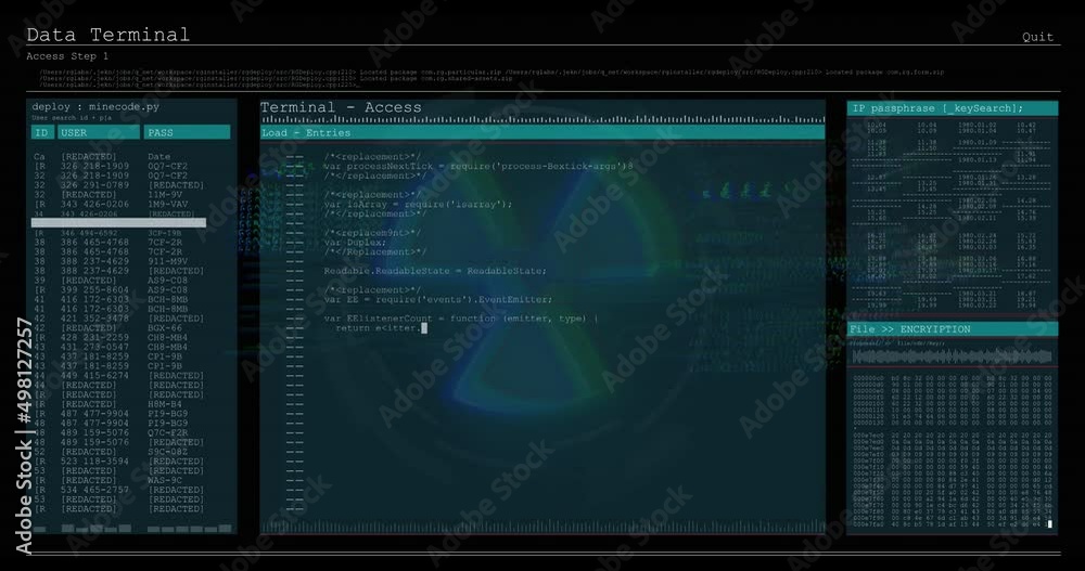 Animation of nuclear symbol over data processing Animation of nuclear symbol over data processing