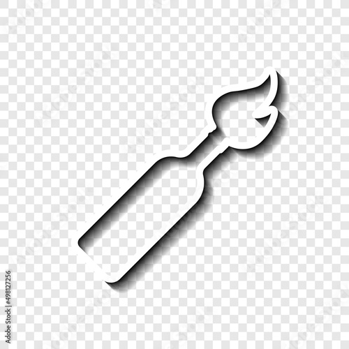Molotov cocktail simple icon. Flat desing. White with shadow on transparent grid.ai