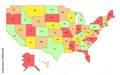 Map of American, 50 states in the United States. Vector illustration