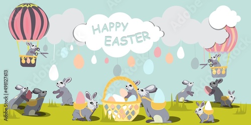 Fototapeta Naklejka Na Ścianę i Meble -  Happy Easter vector isolated cute illustration in pastel colors. Happy Easter greeting card, post, banner