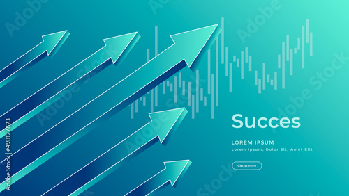 Concept to Success finance growth. Blue arrows upwards financial profit increase chart. Vector illustration