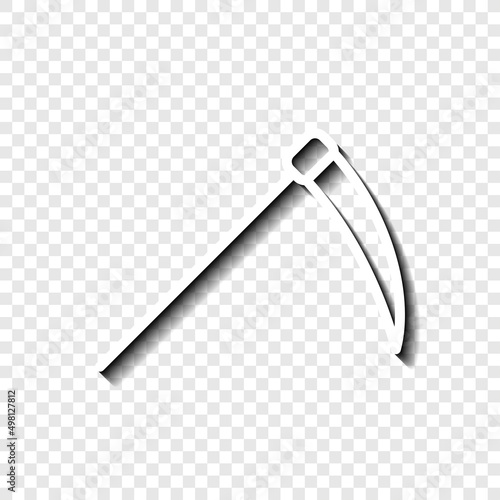 Scythe simple icon. Flat desing. White with shadow on transparent grid.ai