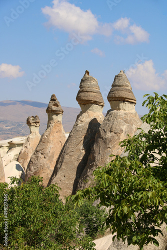 close view of fairy chimneys formations in monks valley