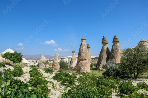 group of fairy chimneys in monks valley in a sunny day of summer