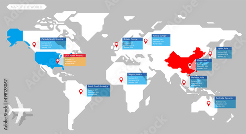 Minimalist straight line map of the world, vector background