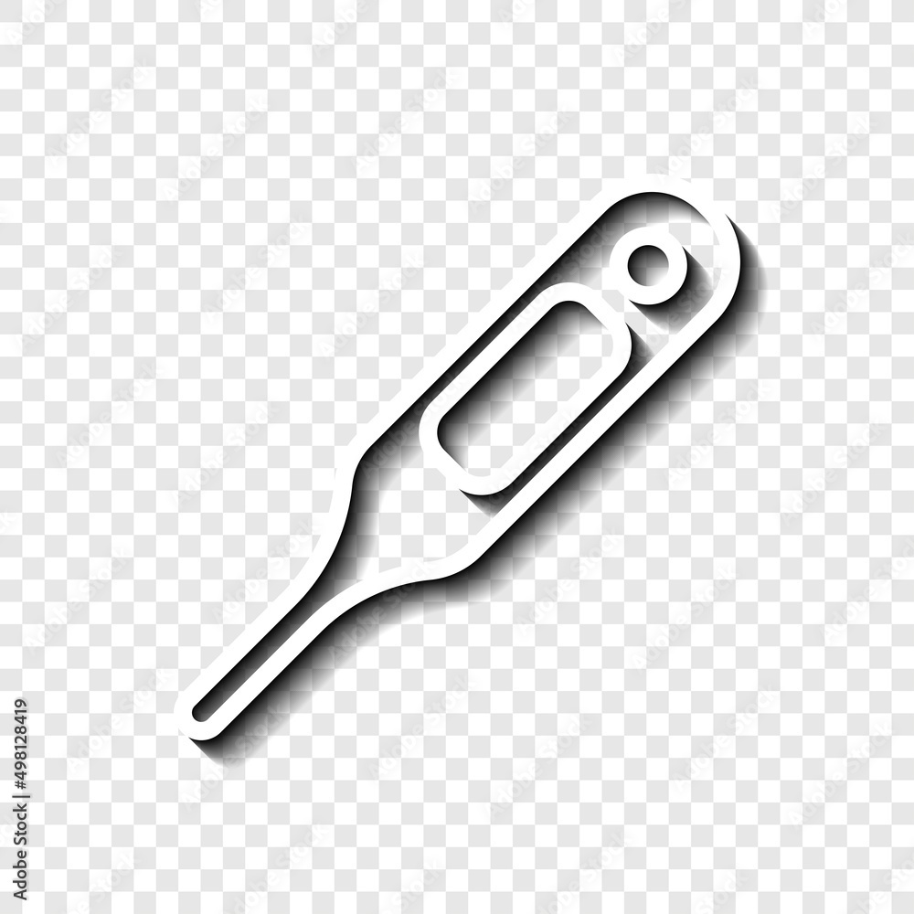 Thermometer simple icon. Flat desing. White with shadow on transparent grid.ai