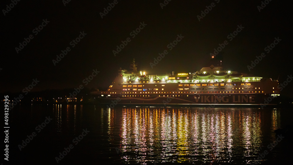 Stockholm, Sweden - November 6, 2018: Amorella from the Viking Line company embarking to the port in Stockholm