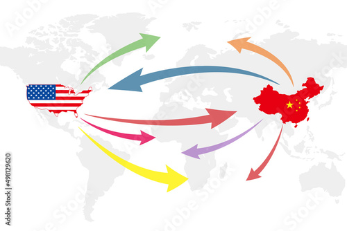 USA and China trade world map chart, vector illustration