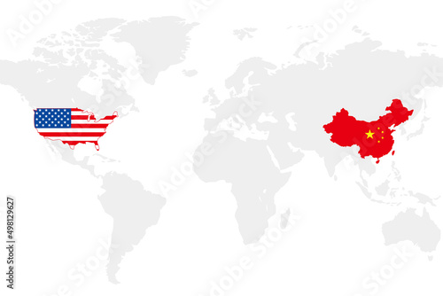 USA and China business world map chart, vector illustration