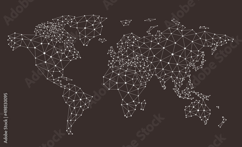 Polygonal map. Digital globe earth, Polygons maps, World wide internet network mesh, 3d grid vector illustration