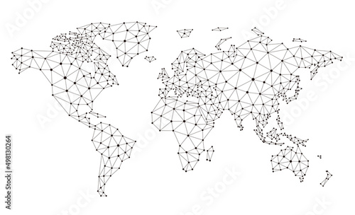 Polygonal map. Digital globe earth, Polygons maps, World wide internet network mesh, 3d grid vector illustration