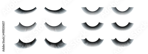 Eylashes collection vector Illustration. False lashes of different length, volume and shape. Makeup items for lashmaking cards, training posters, beauty salon wallpaper. isolated on a white background