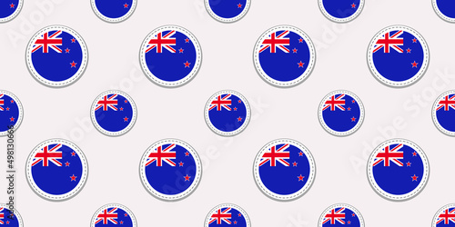 New Zealand flag seamless pattern. Vector circle icons. Rounded geometric flags symbols. New Zealands background. Texture for sports pages, travelling design elements. Repeated patriotic wallpaper