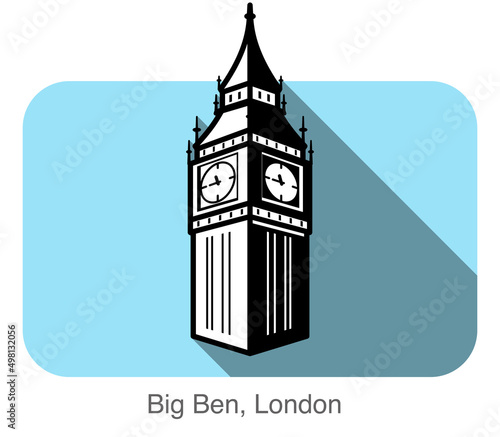 Big Ben, London, famous landmark flat icon design, Famous scenic spots
