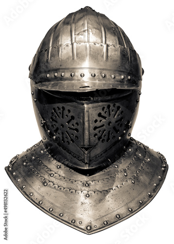 Tablou canvas Isolated Medieval Armor Helmet And Gorget
