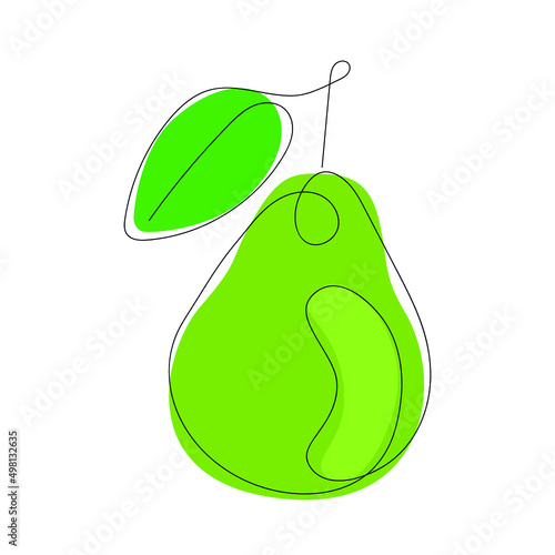 Green pear fruit, wall one line art decor on white background. Vector illustration minimalist design.