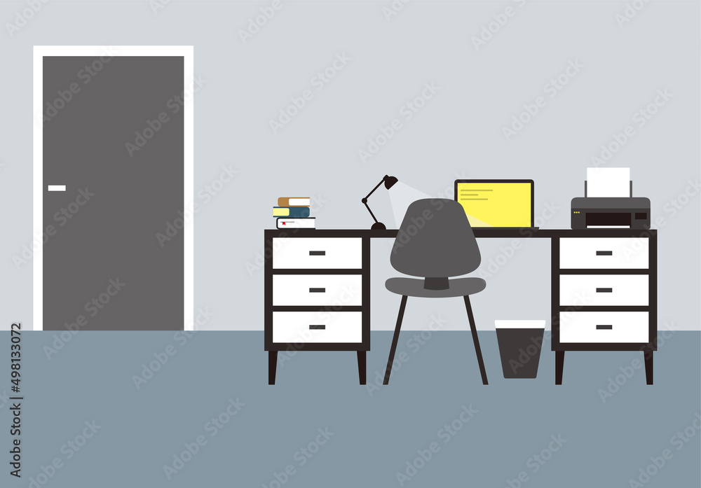 Working place, computer and other things on the desk, vector illustration Working place, computer and other things on the desk, vector illustration