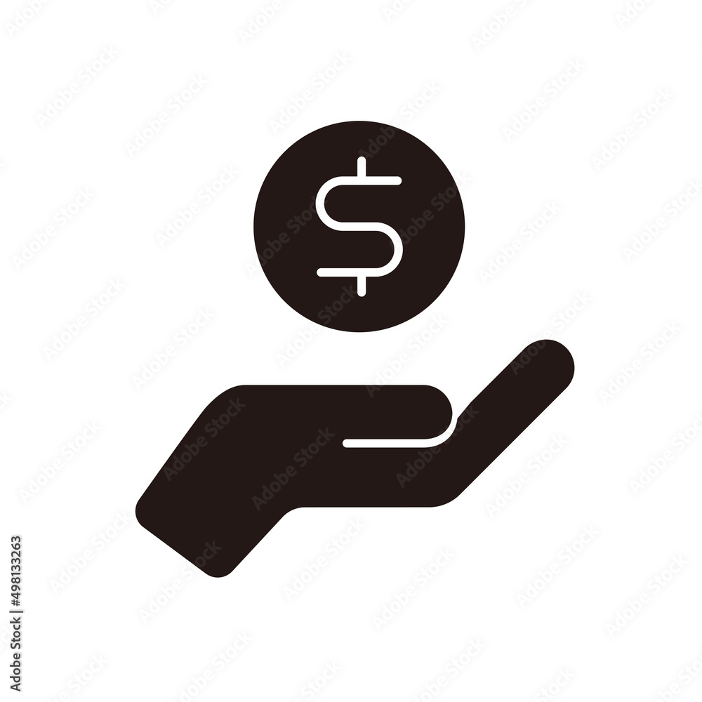 Hand holding coin vector icon Hand holding coin vector icon
