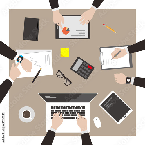 Teamwork concept, business man met at the meeting, vector illustration