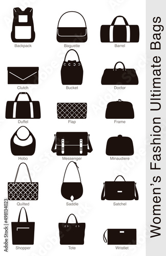 women's fashion ultimate bags, vector illustration, black and white