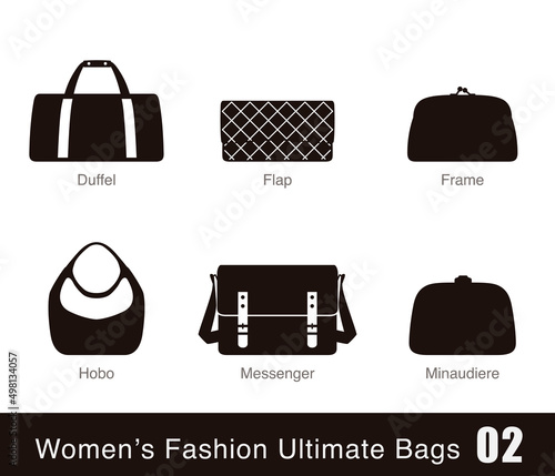 women's fashion ultimate bags, vector illustration, black and white