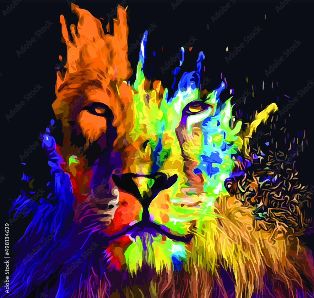 creative colorful lion vector head on pop art style with black background  Stock Vector | Adobe Stock