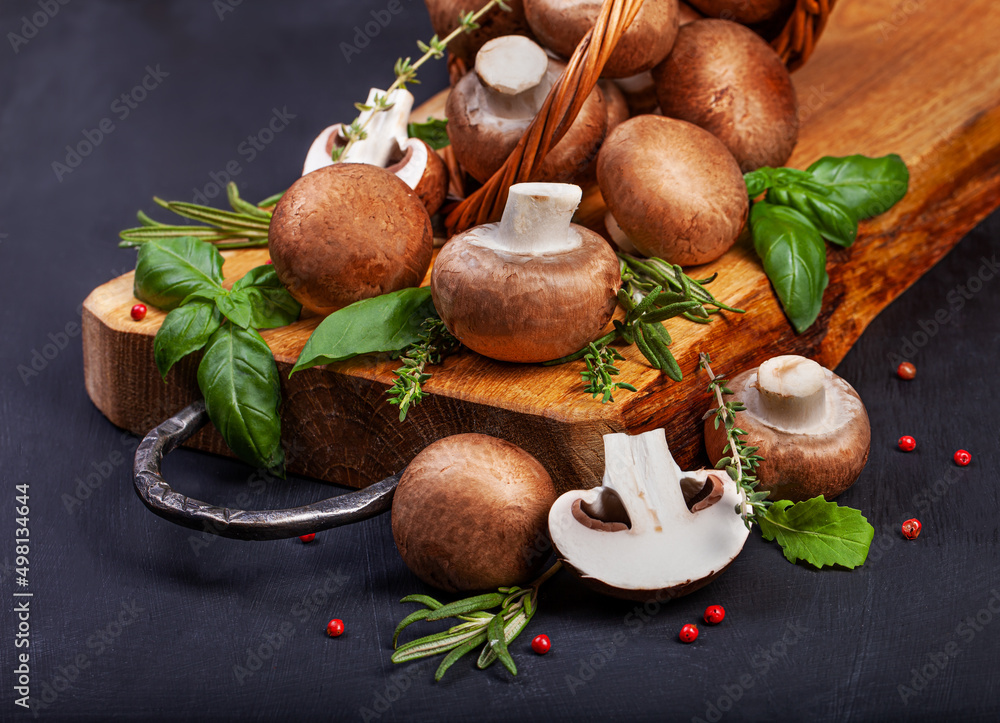 custom made wallpaper toronto digitalFresh champignon mushrooms on dark wooden table