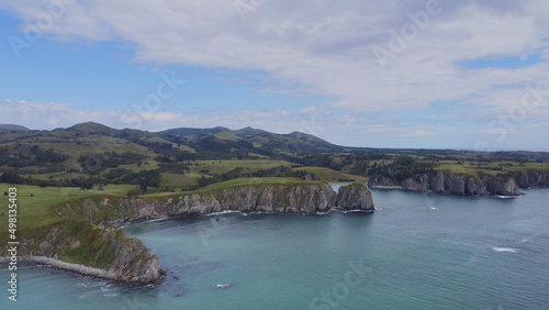 Drone point of view view of an Unnamed bay on island of Shikotan, Kuril Islands.