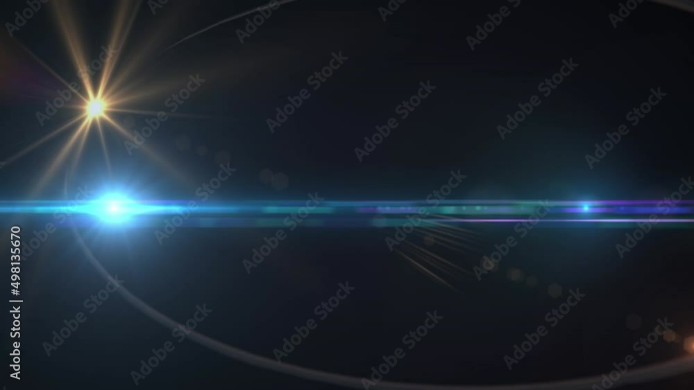 Animation of yellow and blue glowing light moving on black background Animation of yellow and blue glowing light moving on black background