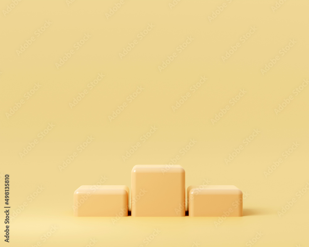 Geometry shapes podium for product display on brown background. 3d rendering illustration.