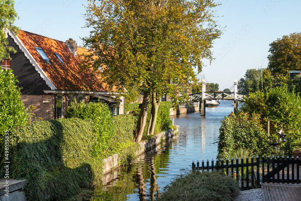 Cityscape of the picturesque small Frisian town Hindeloopen on the Ijsselmeer