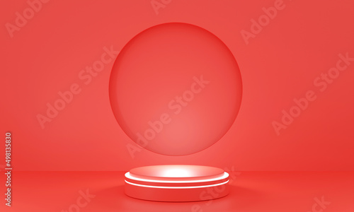 Geometry shapes podium for product display on red background. 3d rendering illustration.