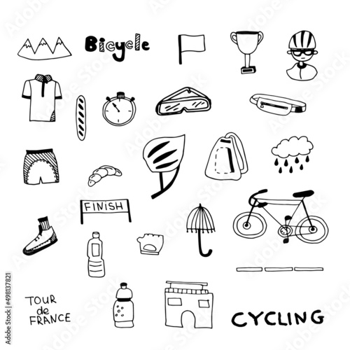 Vector set of doodles cycling Tour de France .