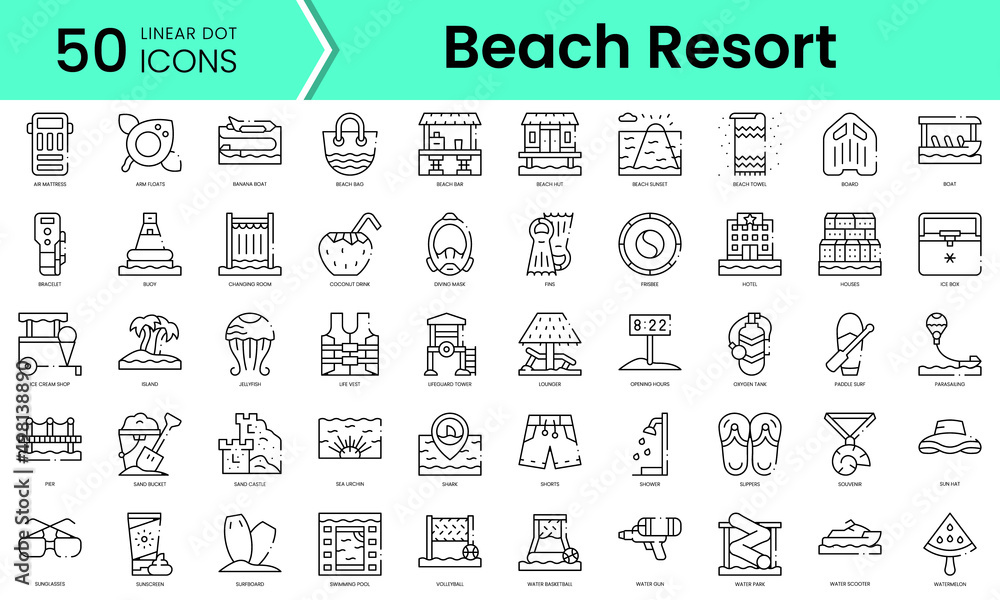 Set of beach resort icons. Line art style icons bundle. vector illustration
