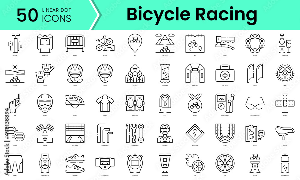 Set of bicycle racing icons. Line art style icons bundle. vector illustration