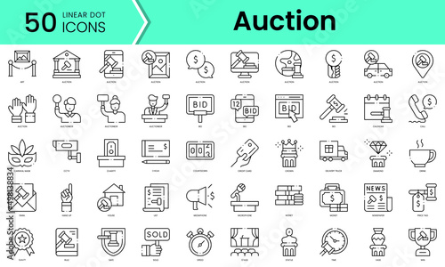 Set of auction icons. Line art style icons bundle. vector illustration