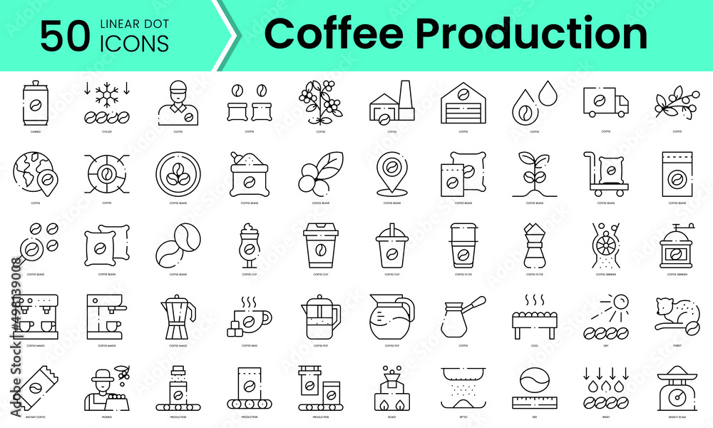 Set of coffee production icons. Line art style icons bundle. vector illustration