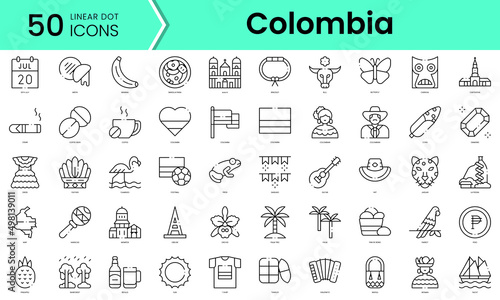 Set of colombia icons. Line art style icons bundle. vector illustration