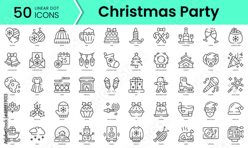 Set of christmas party icons. Line art style icons bundle. vector illustration