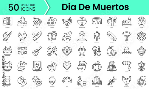 Set of dia de muertos icons. Line art style icons bundle. vector illustration