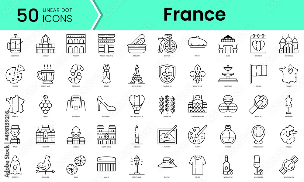 Set of france icons. Line art style icons bundle. vector illustration ...