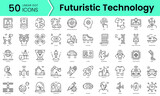 Set of futuristic technology icons. Line art style icons bundle. vector illustration