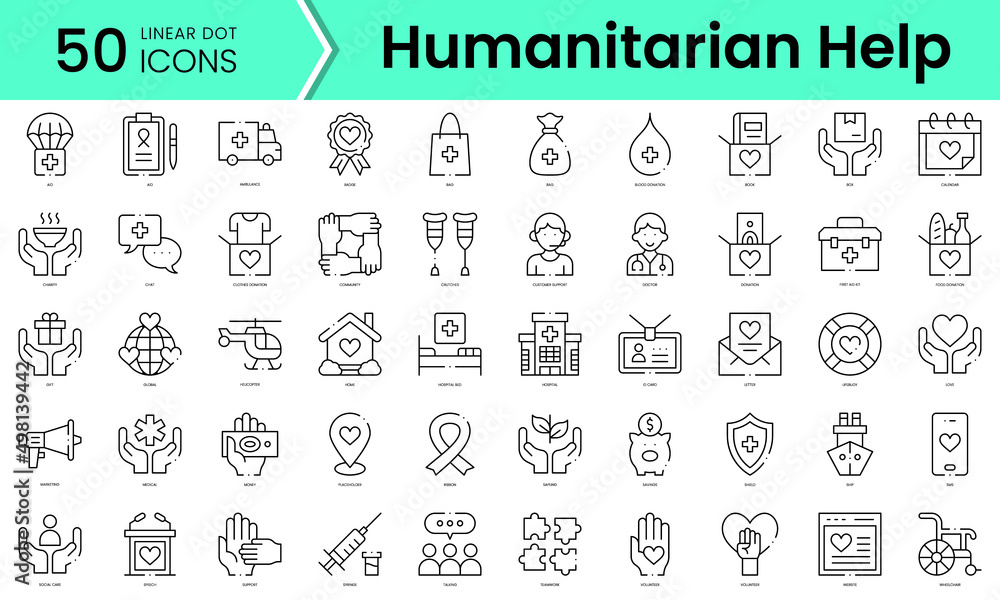 Set of humanitarian help icons. Line art style icons bundle. vector illustration