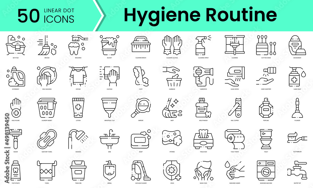 Set of hygiene routine icons. Line art style icons bundle. vector illustration