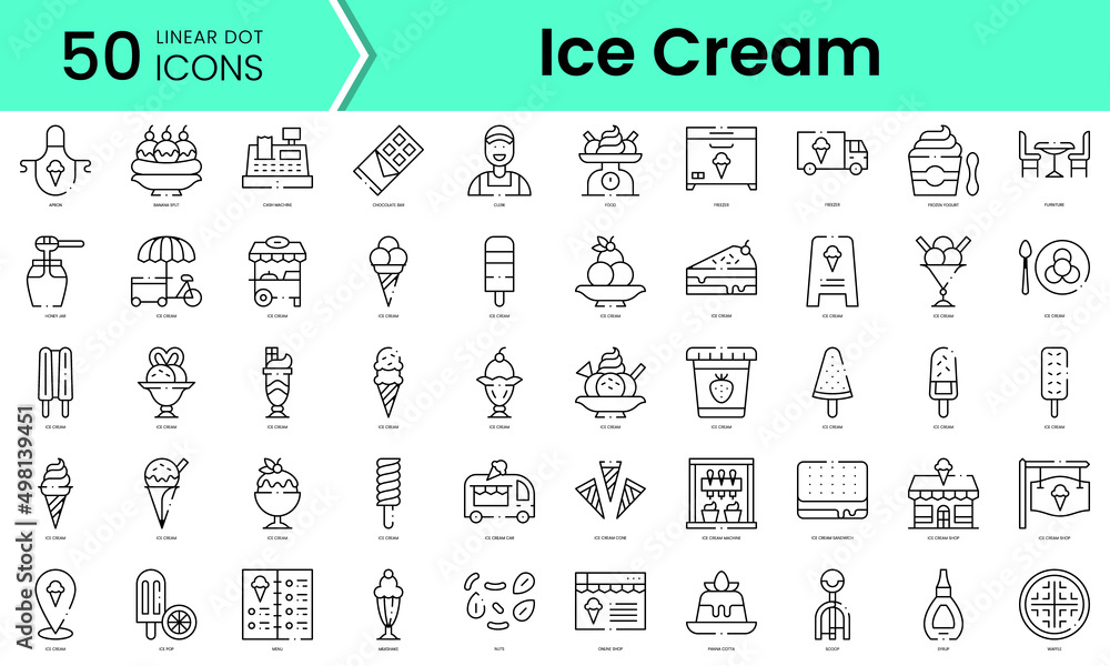 Set of ice cream shop icons. Line art style icons bundle. vector ...