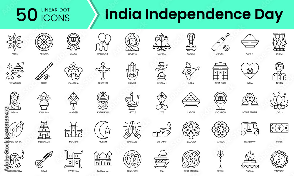 Set of india independence day icons. Line art style icons bundle ...