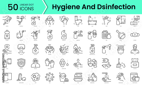 Set of hygiene and dsinfection icons. Line art style icons bundle. vector illustration